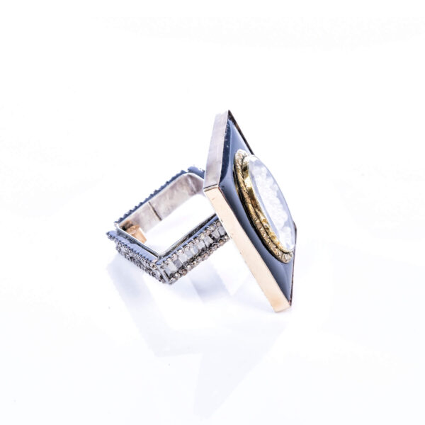 Gold Square Ring with Pearls