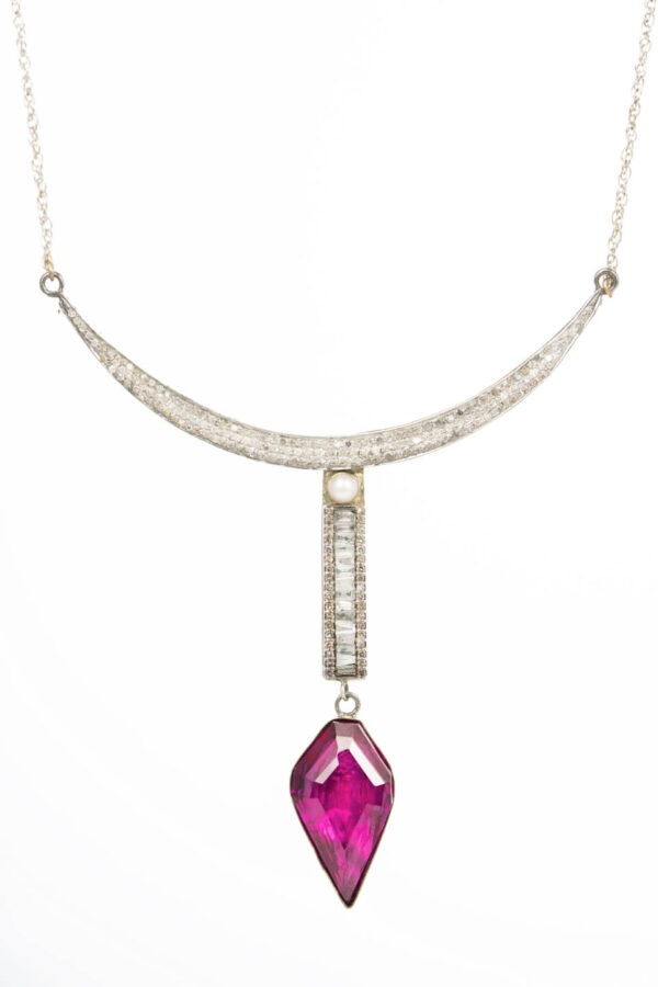 Magenta Gemstone & Diamond Necklace