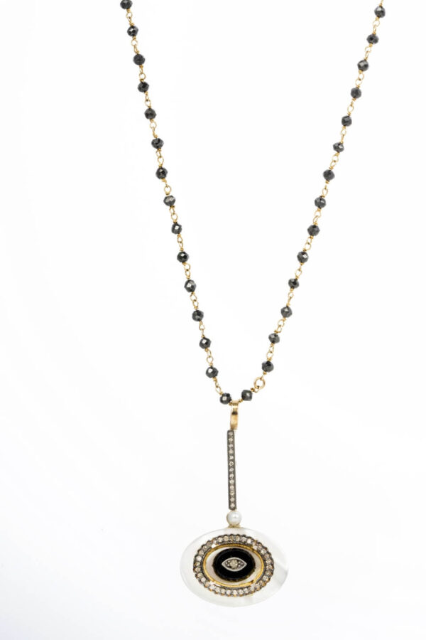 Onyx & Pearl Gold Drop Necklace