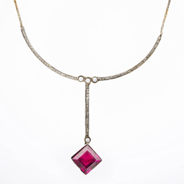 Magenta Gemstone & Pearl Necklace