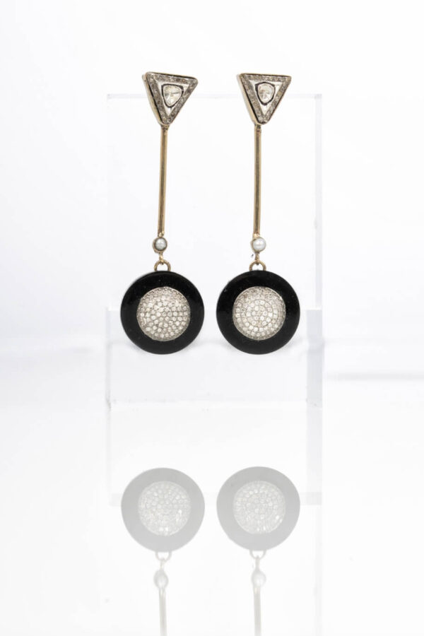 Onyx & Diamond Gold Drop Earrings