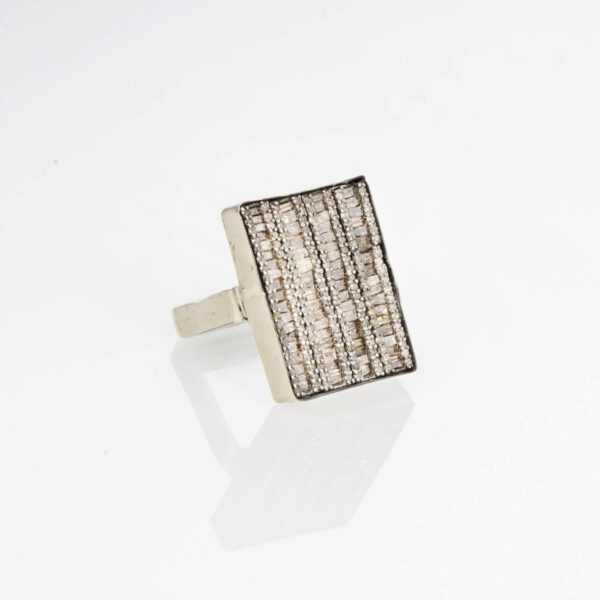 Silver & Diamond Square Ring