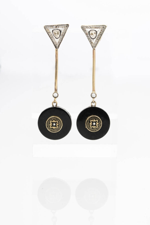 Onyx & Diamond Gold Drop Earrings