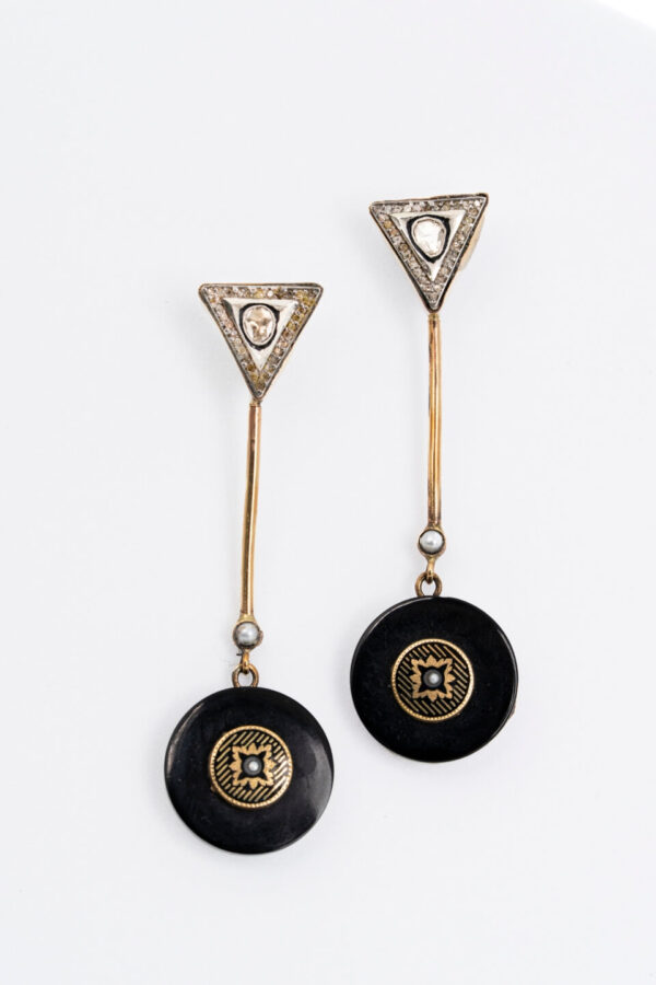Onyx & Diamond Gold Drop Earrings