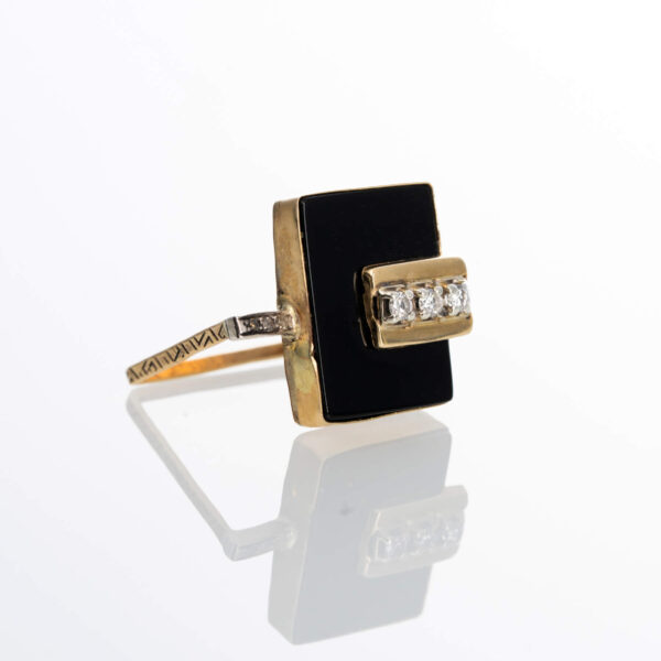 Onyx & Diamond Gold Square Ring