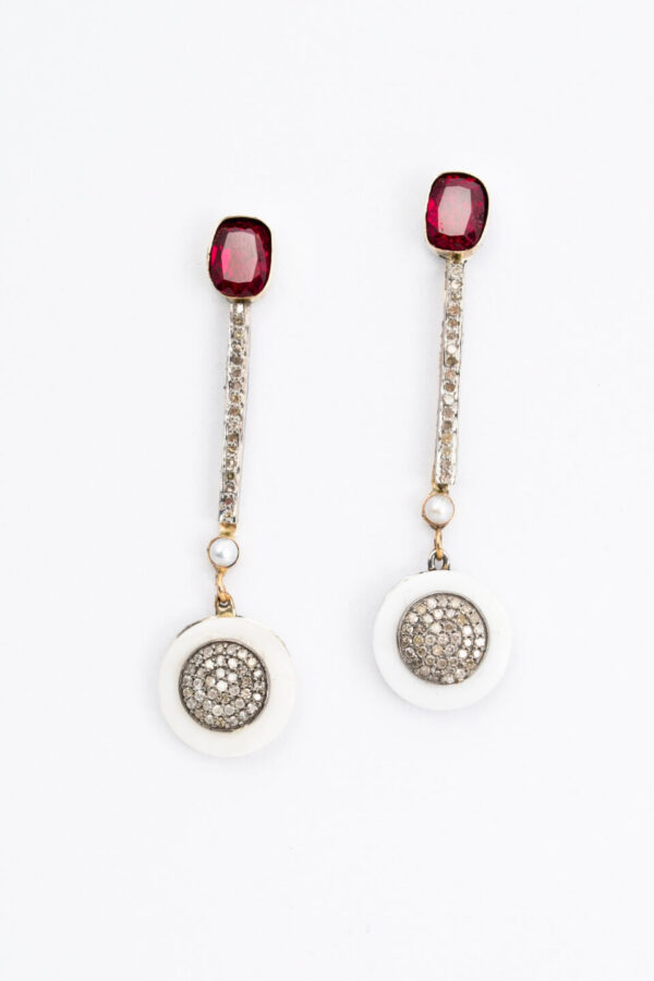 Ruby, Diamond & Pearl Drop Earrings